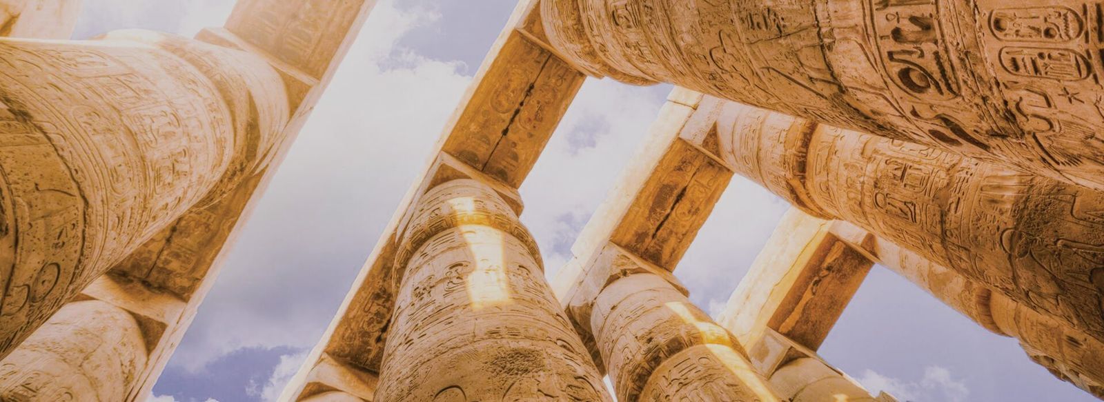 Ancient carved columns in the great temples of Luxor