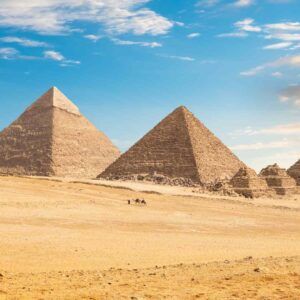 Giza pyramids during Nile cruise